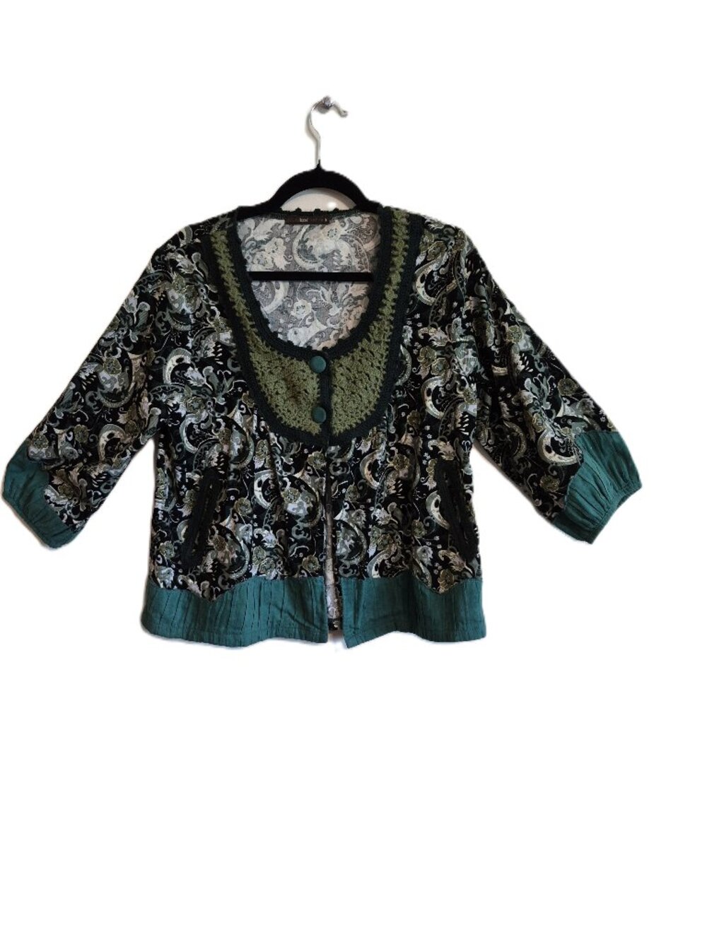 Mixed Media Bohemian Whimsygoth  Artsy Green  Cardigan